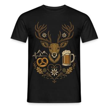 Deer with pretzel &amp; mug - folk festival design - Men's T-Shirt - black - Front - AI Model Male 178 light (178cm)