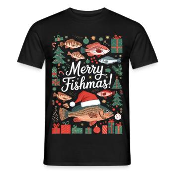 Angler Weihnachtspullover Merry Fishmas Karpfen - Männer T-Shirt - Schwarz - Vorne - AI Model Male 178 light (178cm)