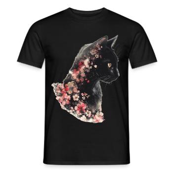 Katze Blumen - Männer T-Shirt - Schwarz - Vorne - AI Model Male 178 light (178cm)