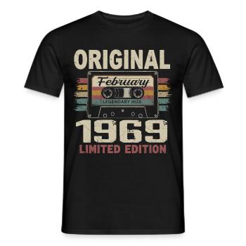 Février 1969, Cadeau d'Anniversaire février 1969 - T-shirt homme - noir - Devant - AI Model Male 178 light (178cm)