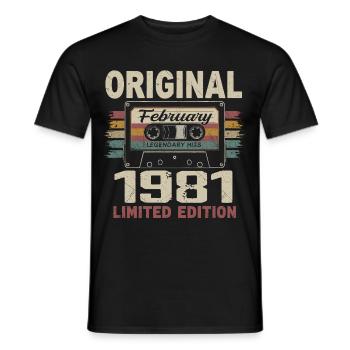Février 1981, Cadeau d'Anniversaire février 1981 - T-shirt homme - noir - Devant - AI Model Male 178 light (178cm)