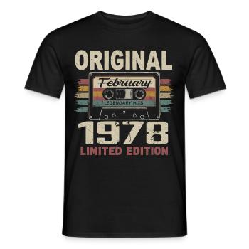 Février 1978, Cadeau d'Anniversaire février 1978 - T-shirt homme - noir - Devant - AI Model Male 178 light (178cm)