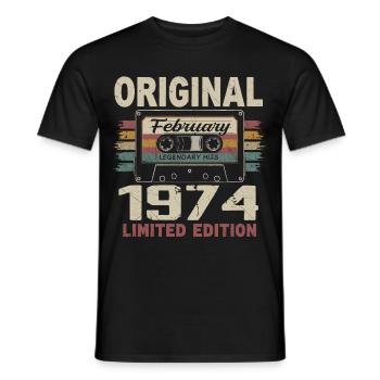 Février 1974, Cadeau d'Anniversaire février 1974 - T-shirt homme - noir - Devant - AI Model Male 178 light (178cm)
