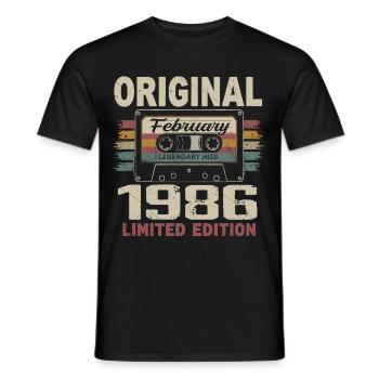 Février 1986, Cadeau d'Anniversaire février 1986 - T-shirt homme - noir - Devant - AI Model Male 178 light (178cm)