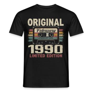 Février 1990, Cadeau d'Anniversaire février 1990 - T-shirt homme - noir - Devant - AI Model Male 178 light (178cm)