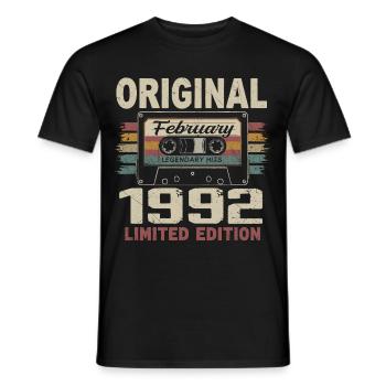 February 1992, February 1992 Birthday Gift - Men's T-Shirt - black - Front - AI Model Male 178 light (178cm)