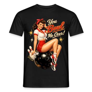 Retro Bowling Pin-Up Lady – You Bowl Me Over - Männer T-Shirt - Schwarz - Vorne - AI Model Male 178 light (178cm)