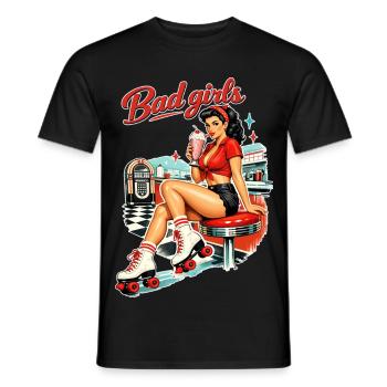 Retro Pin-Up Girl: Bad Girls 50s Diner Style - Männer T-Shirt - Schwarz - Vorne - AI Model Male 178 light (178cm)
