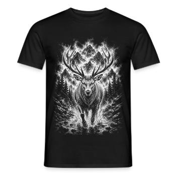 Laufender Hirsch in Natur Porträt im Zeichenstil - Männer T-Shirt - Schwarz - Vorne - AI Model Male 178 light (178cm)