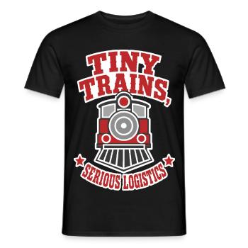 Modelleisenbahn – Tiny Trains Serious Logistics - Männer T-Shirt - Schwarz - Vorne - AI Model Male 178 light (178cm)