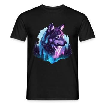 Wolf Northern Lights Forest Nature - Men's T-Shirt - black - Front - AI Model Male 178 light (178cm)