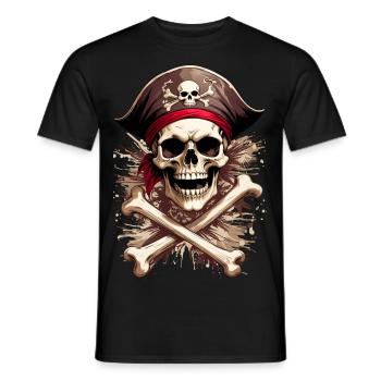 Pirate tête de mort skull Jolly Roger - Men's T-Shirt - black - Front - AI Model Male 178 light (178cm)