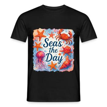 Seas the Day Shirt | Funny Sea Design - Men's T-Shirt - black - Front - AI Model Male 178 light (178cm)
