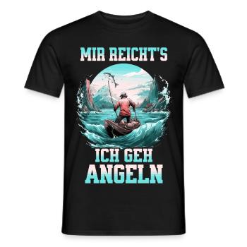 Fishing Angler Boat Water Fish Nature Mountains - Men's T-Shirt - black - Front - AI Model Male 178 light (178cm)