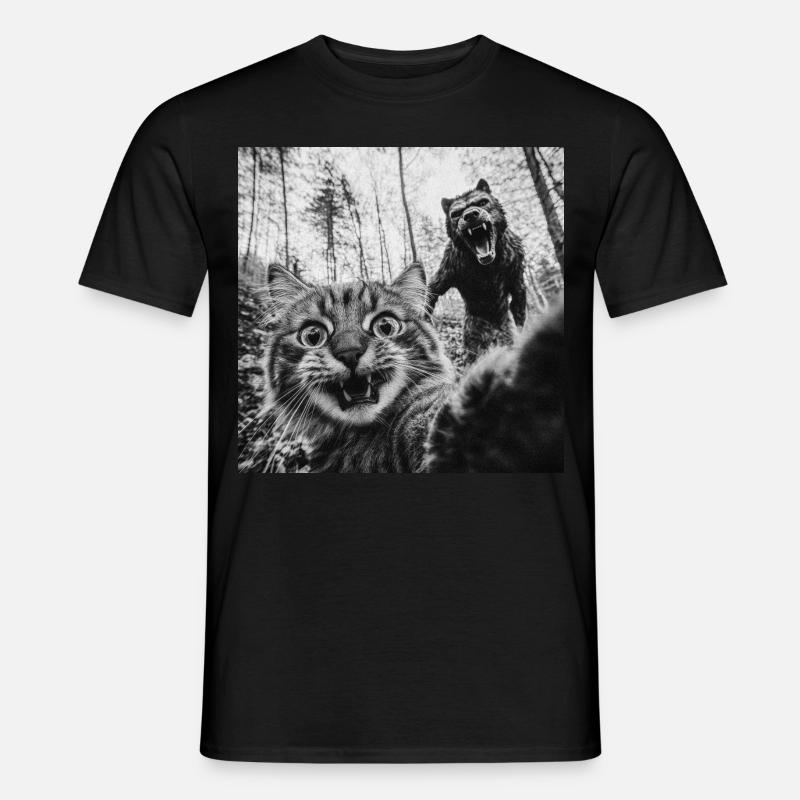 Humor Werwolf Selfie Katze - Männer T-Shirt - Schwarz