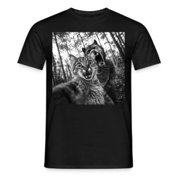 Humor Werewolf Selfie Cat - Men's T-Shirt - black - Front - AI Model Male 178 light (178cm)