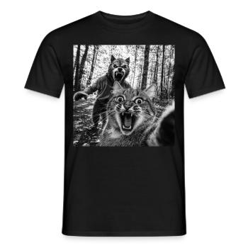 Humor Werewolf Selfie Cat - Men's T-Shirt - black - Front - AI Model Male 178 light (178cm)