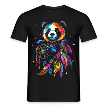 Panda with Dream Catcher - Men's T-Shirt - black - Front - AI Model Male 178 light (178cm)
