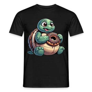 Chubby cartoon turtle in donut look - Men's T-Shirt - black - Front - AI Model Male 178 light (178cm)