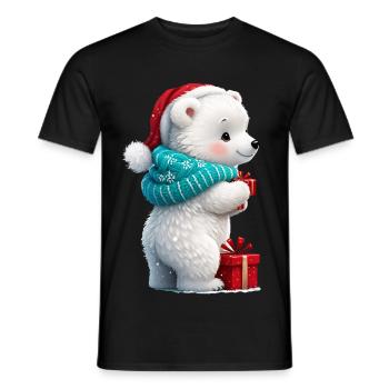 Süßer kleiner Bär mit Weihnachtsmütze und Geschenk. - Männer T-Shirt - Schwarz - Vorne - AI Model Male 178 light (178cm)