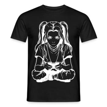 Gamer Girl Drawing - Men's T-Shirt - black - Front - AI Model Male 178 light (178cm)
