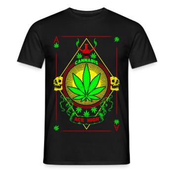 Vibrant Cannabis and Skull Emblem - Men's T-Shirt - black - Front - AI Model Male 178 light (178cm)
