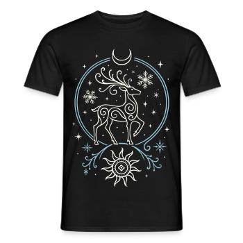 Yule Hirsch mit Sonne, Mond und Geweih - Männer T-Shirt - Schwarz - Vorne - AI Model Male 178 light (178cm)
