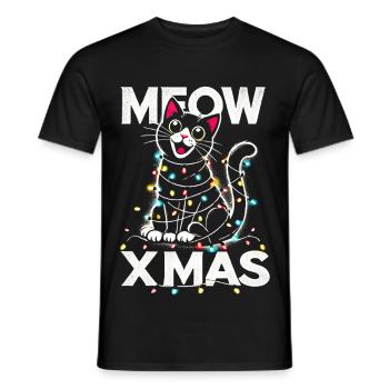 Miau Weihnachten süße Katze in Lichter gewickelt Weihnachten T-Shirt - Männer T-Shirt - Schwarz - Vorne - AI Model Male 178 light (178cm)
