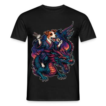 Sushi Jack Russell Terrier Kimono Drache Geschenk - Männer T-Shirt - Schwarz - Vorne - AI Model Male 178 light (178cm)