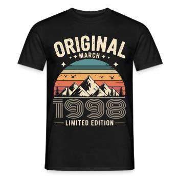 Vintage Né(e) en mars 1998 Original depuis 28 ans - T-shirt homme - noir - Devant - AI Model Male 178 light (178cm)