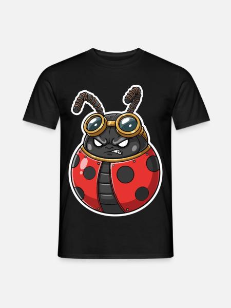 Steampunk Ladybug Rot und Chromrüstung - Männer T-Shirt - Schwarz