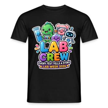 Lab Crew 2026: Comic Strip Lab Team - Men's T-Shirt - black - Front - AI Model Male 178 light (178cm)
