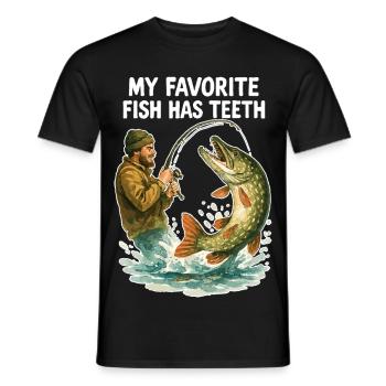Aquarelle Angler Pike – Mon poisson préféré a des dents - T-shirt homme - noir - Devant - AI Model Male 178 light (178cm)