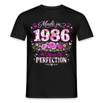 Woman's 40th Birthday Gift - 1986 Floral Birthday - Men's T-Shirt - black - Front - AI Model Male 178 light (178cm)