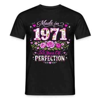 Cadeau 55 Ans Femme - Anniversaire 1971 Floral - T-shirt homme - noir - Devant - AI Model Male 178 light (178cm)