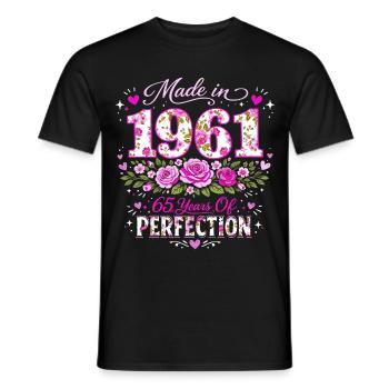 Woman's 65th Birthday Gift - 1961 Floral Birthday - Men's T-Shirt - black - Front - AI Model Male 178 light (178cm)
