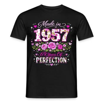 69 Years Woman Gift - 1957 Birthday Floral - Men's T-Shirt - black - Front - AI Model Male 178 light (178cm)