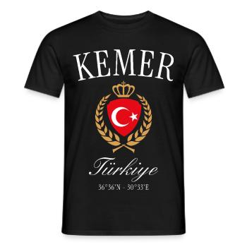 Kemer Türkei Wappen Krone – Reise Souvenir - Männer T-Shirt - Schwarz - Vorne - AI Model Male 178 light (178cm)