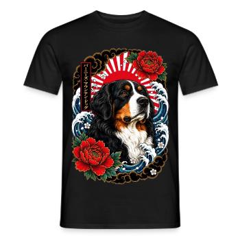 Berner Sennenhund im Japan Tattoo Stil - Männer T-Shirt - Schwarz - Vorne - AI Model Male 178 light (178cm)