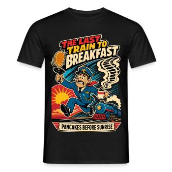The Last Train for Breakfast – Railway Humor - Men's T-Shirt - black - Front - AI Model Male 178 light (178cm)