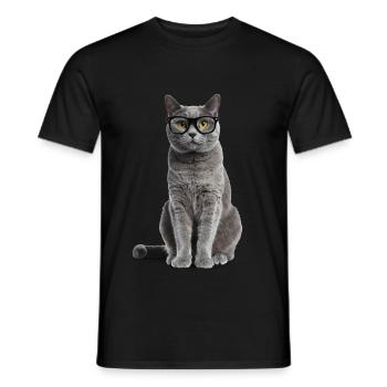 Grey Cat with Glasses – Good Pet Edition - Men's T-Shirt - black - Front - AI Model Male 178 light (178cm)