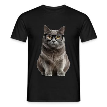 Gray Cat with Glasses – Smart, Cute & Absolutely Cult - Men's T-Shirt - black - Front - AI Model Male 178 light (178cm)