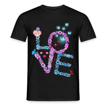 VALENTIN LOVE pink blue - Men's T-Shirt - black - Front - AI Model Male 178 light (178cm)