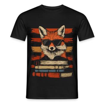 Fox with sunglasses and books - Men's T-Shirt - black - Front - AI Model Male 178 light (178cm)