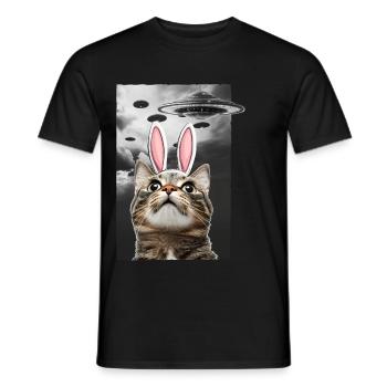 Cute Easter Bunny Cat Meme Alien Space UFO - Männer T-Shirt - Schwarz - Vorne - AI Model Male 178 light (178cm)
