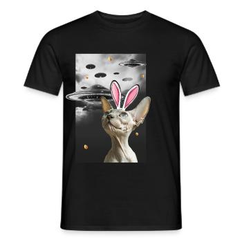 Easter Bunny Sphynx Cat Funny Science Alien UFO - Männer T-Shirt - Schwarz - Vorne - AI Model Male 178 light (178cm)