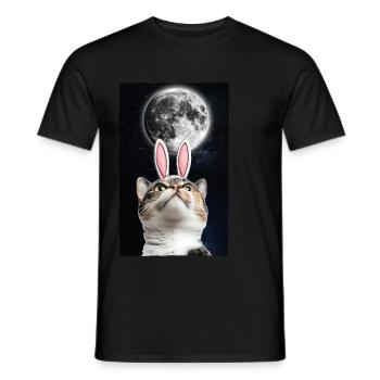 Drôle de Pâques Lapin Chat Mème Pleine Lune Sélénophile - T-shirt homme - noir - Devant - AI Model Male 178 light (178cm)