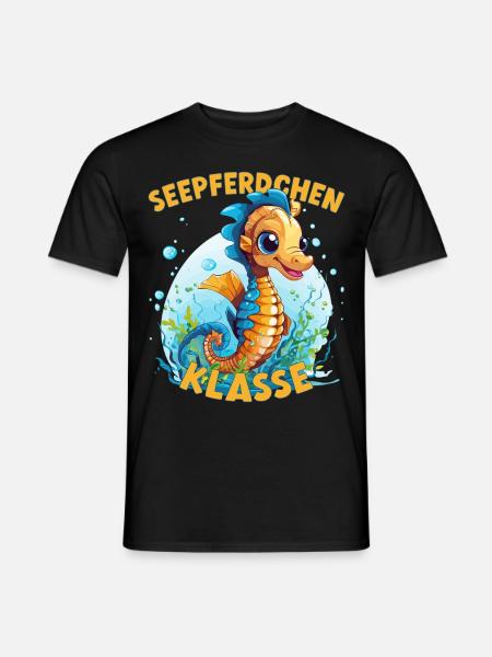 Cartoon Seepferdchenklasse Grundschule Klassentier - Männer T-Shirt - Schwarz