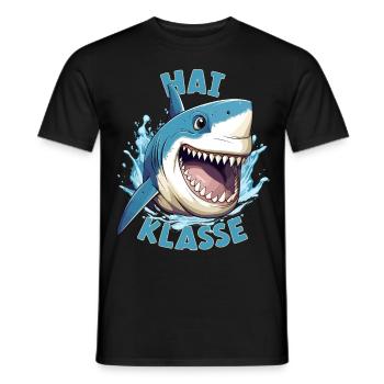 Cartoon Haiklasse Grundschule Klassentier Hai - Männer T-Shirt - Schwarz - Vorne - AI Model Male 178 light (178cm)