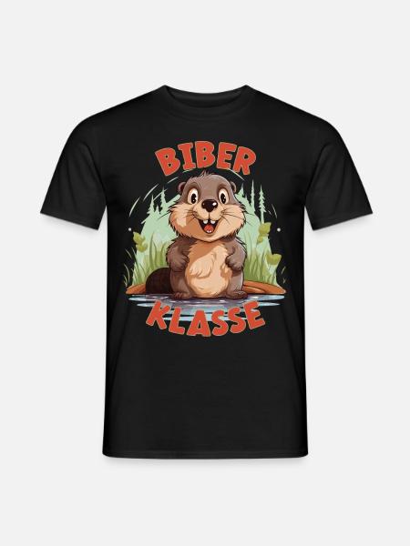 Cartoon Biberklasse Grundschule Klassentier Biber - Männer T-Shirt - Schwarz